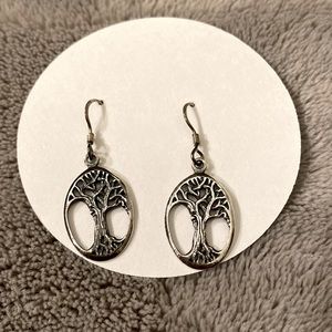 Silver Oval Tree earrings